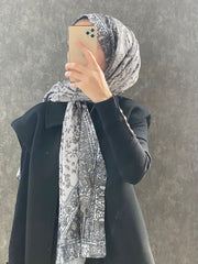 Etro Etnik Desen Pamuk Soft Şal 37631 - Gümüş/Haki - Organic ScarfsOrganic Scarfs