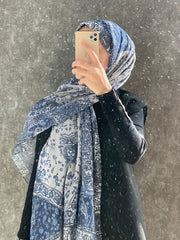 Etro Etnik Desen Pamuk Soft Şal 37631 - Lacivert/Mavi - Organic ScarfsOrganic Scarfs