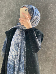 Etro Etnik Desen Pamuk Soft Şal 37631 - Lacivert/Mavi - Organic ScarfsOrganic Scarfs