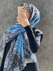 Etro Etnik Desen Pamuk Soft Şal 37631 - Mavi - Organic ScarfsOrganic Scarfs