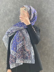 Etro Etnik Desen Pamuk Soft Şal 37631 - Morcivert - Organic ScarfsOrganic Scarfs