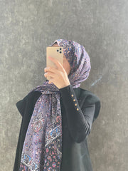 Etro Etnik Desen Pamuk Soft Şal 37631 - Soft Mor/Siyah - Organic ScarfsOrganic Scarfs
