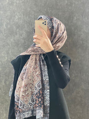 Etro Etnik Desen Pamuk Soft Şal 37631 - Sütlü Kahve - Organic ScarfsOrganic Scarfs