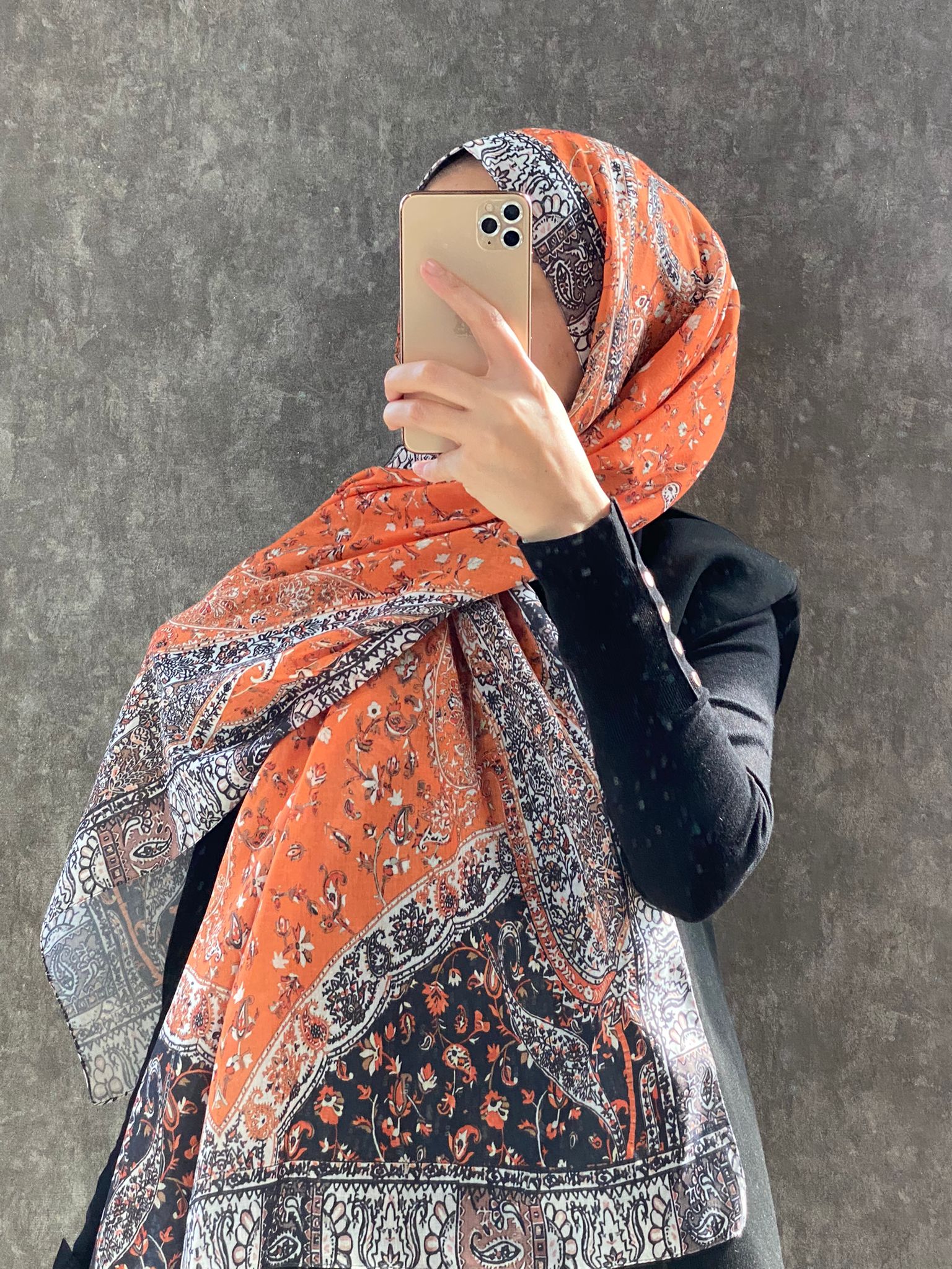 Etro Etnik Desen Pamuk Soft Şal 37631 - Turuncu - Organic ScarfsOrganic Scarfs