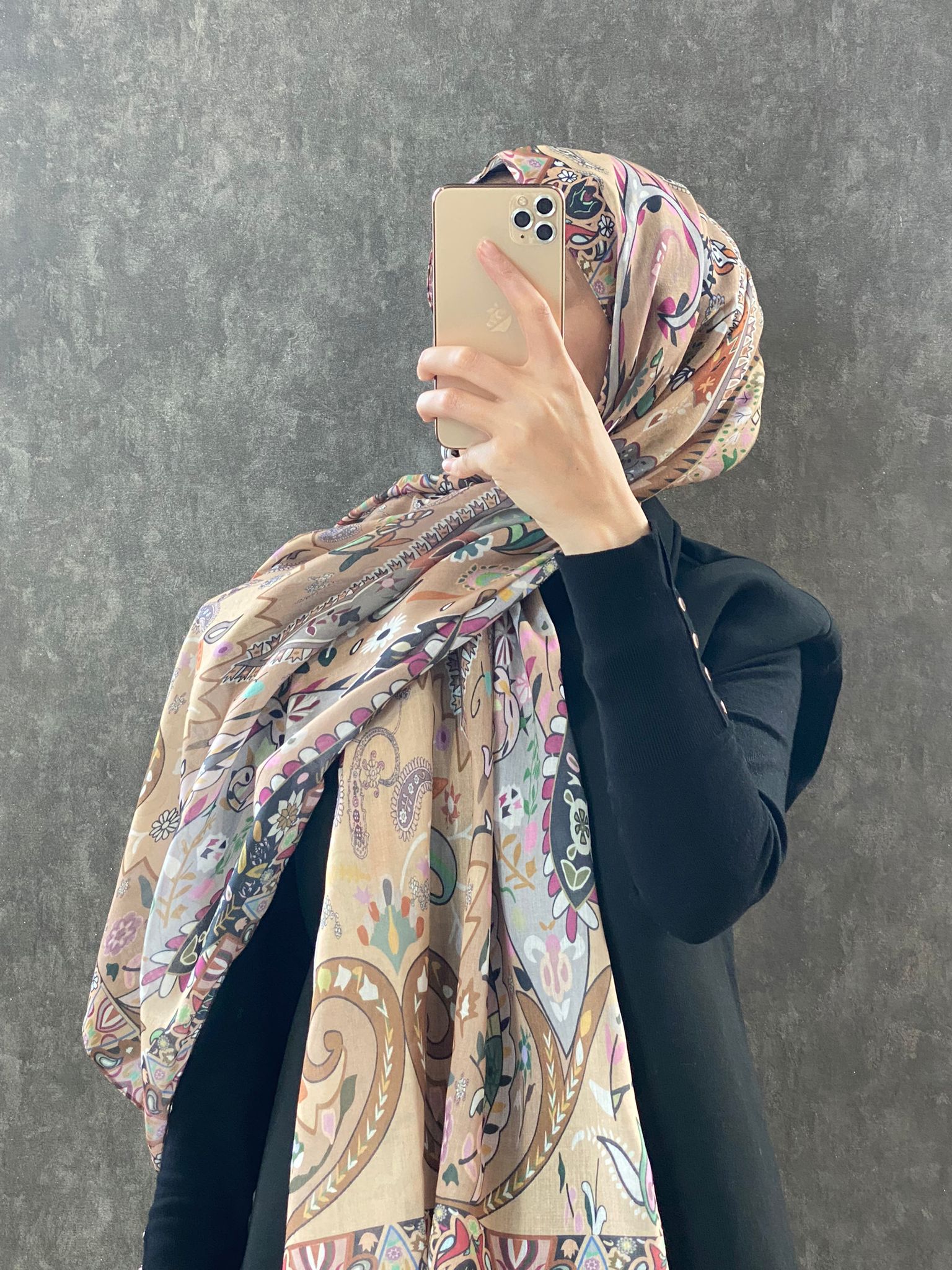 Etro Etnik Desen Pamuk Soft Şal 38630 - Gold - Organic ScarfsOrganic Scarfs