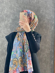 Etro Etnik Desen Pamuk Soft Şal 38630 - İndigo - Organic ScarfsOrganic Scarfs