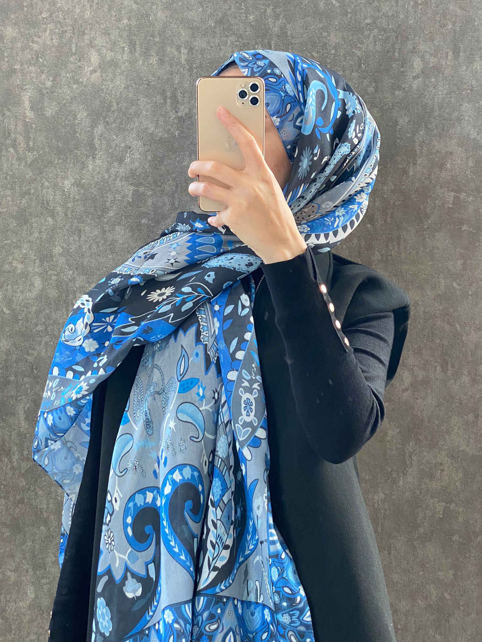 Etro Etnik Desen Pamuk Soft Şal 38630 - Mavi - Organic ScarfsOrganic Scarfs