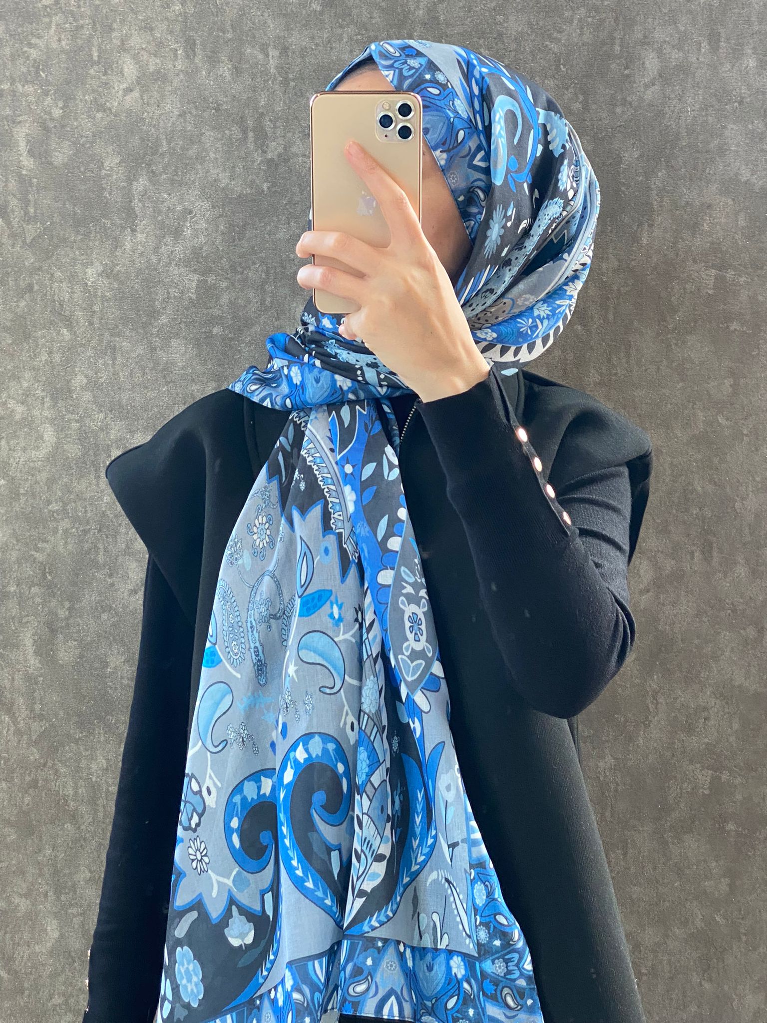 Etro Etnik Desen Pamuk Soft Şal 38630 - Mavi - Organic ScarfsOrganic Scarfs