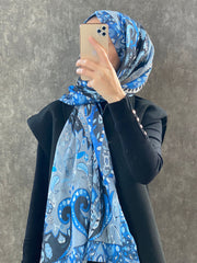 Etro Etnik Desen Pamuk Soft Şal 38630 - Mavi - Organic ScarfsOrganic Scarfs
