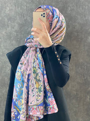 Etro Etnik Desen Pamuk Soft Şal 38630 - Mavi/Pembe - Organic ScarfsOrganic Scarfs