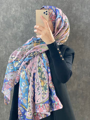 Etro Etnik Desen Pamuk Soft Şal 38630 - Mavi/Pembe - Organic ScarfsOrganic Scarfs