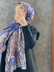Etro Etnik Desen Pamuk Soft Şal 38630 - Morcivert - Organic ScarfsOrganic Scarfs