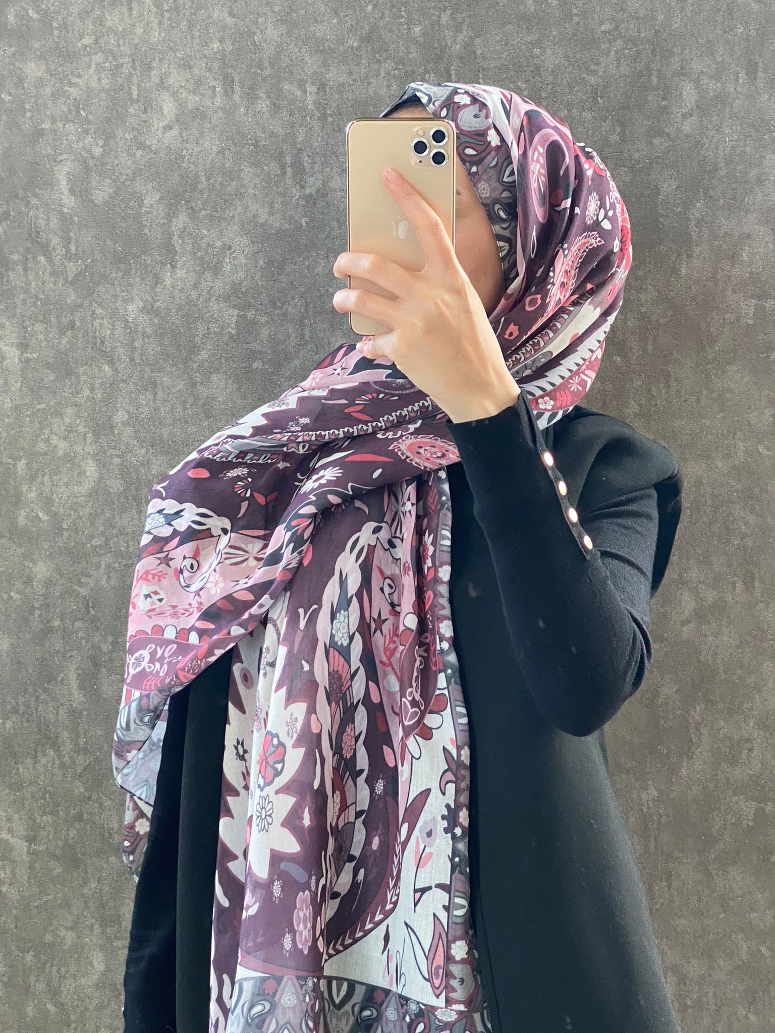 Etro Etnik Desen Pamuk Soft Şal 38630 - Mürdüm - Organic ScarfsOrganic Scarfs