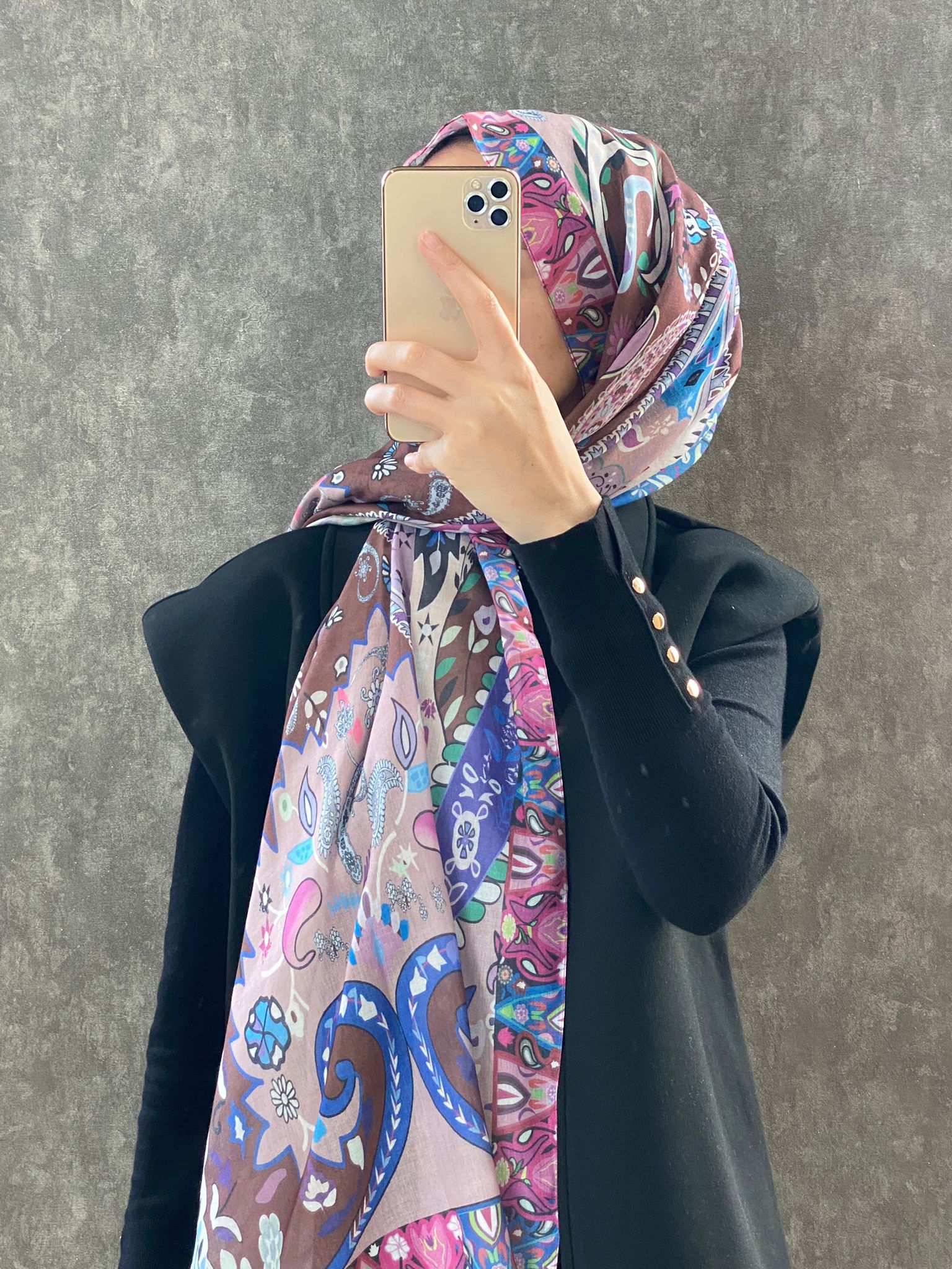 Etro Etnik Desen Pamuk Soft Şal 38630 - Soft Pembe/Saks - Organic ScarfsOrganic Scarfs