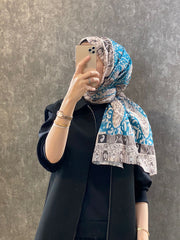 Etro Etnik Desen Pamuk Soft Şal - 852085 - ekru/mavi - Organic ScarfsOrganic Scarfs