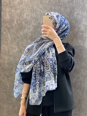 Etro Etnik Desen Pamuk Soft Şal - 852085 - indigo - Organic ScarfsOrganic Scarfs