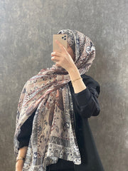 Etro Etnik Desen Pamuk Soft Şal - 852085 - krem/kahve - Organic ScarfsOrganic Scarfs