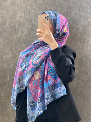 Etro Etnik Desen Pamuk Soft Şal - 852085 - mavi - pembe - Organic ScarfsOrganic Scarfs
