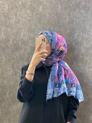 Etro Etnik Desen Pamuk Soft Şal - 852085 - mavi - pembe - Organic ScarfsOrganic Scarfs