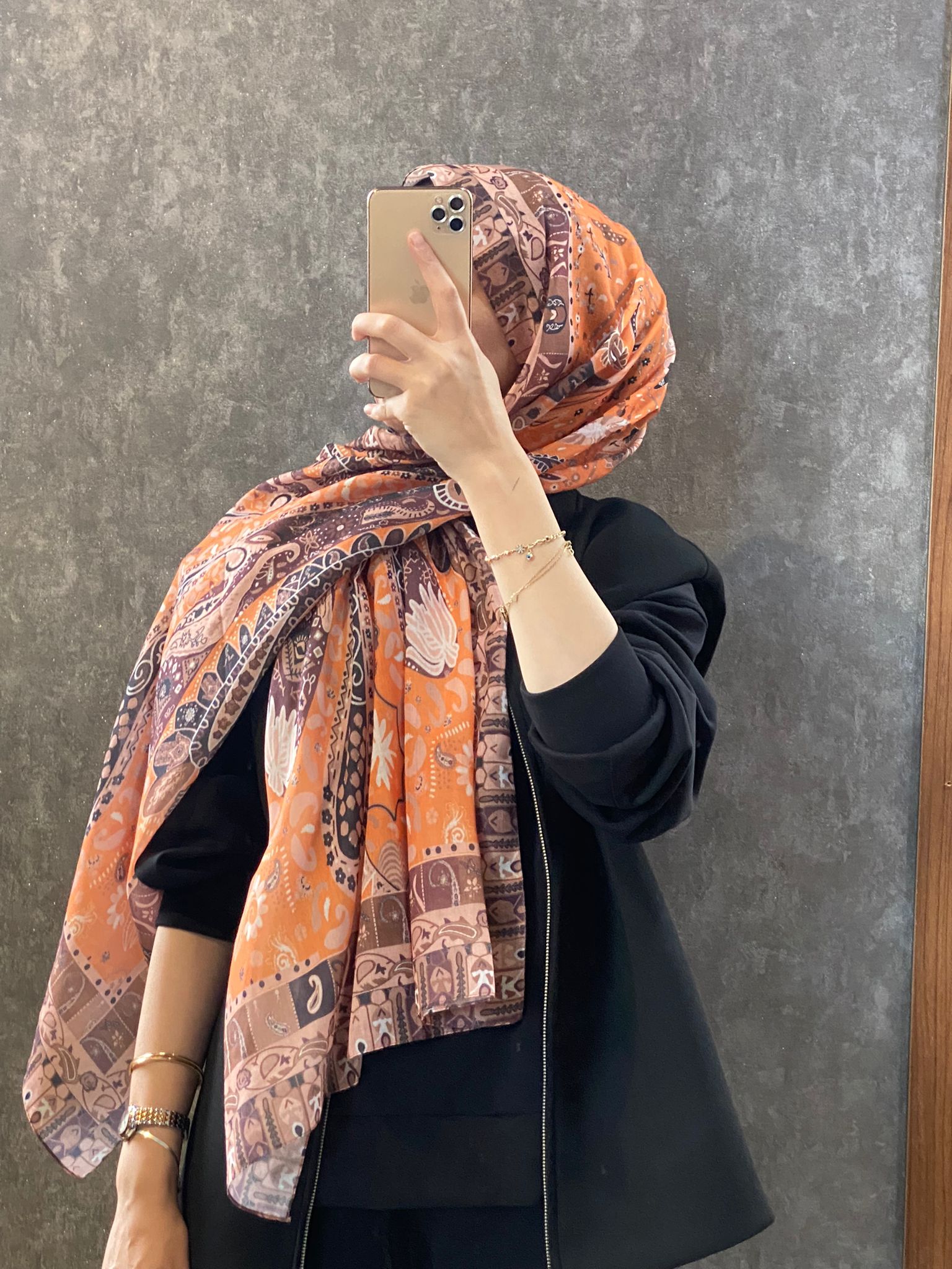 Etro Etnik Desen Pamuk Soft Şal - 852085 - turuncu - Organic ScarfsOrganic Scarfs