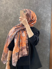 Etro Etnik Desen Pamuk Soft Şal - 852085 - turuncu - Organic ScarfsOrganic Scarfs