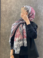 Etro Etnik Desen Pamuk Soft Şal - 852085 - vişne - Organic ScarfsOrganic Scarfs
