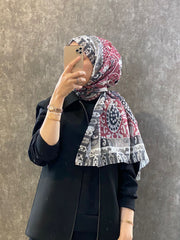 Etro Etnik Desen Pamuk Soft Şal - 852085 - vişne - Organic ScarfsOrganic Scarfs