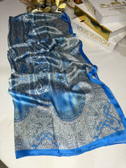 Etro Marka Yeni Sezon İthal Etnik Desen Vual İpek Şal - Bebe Mavisi - Organic ScarfsOrganic Scarfs