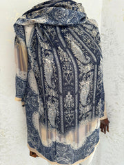 Etro Marka Yeni Sezon İthal Etnik Desen Vual İpek Şal - Gece Mavisi - Organic ScarfsOrganic Scarfs