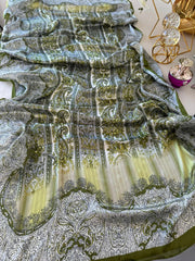 Etro Marka Yeni Sezon İthal Etnik Desen Vual İpek Şal - Haki - Organic ScarfsOrganic Scarfs