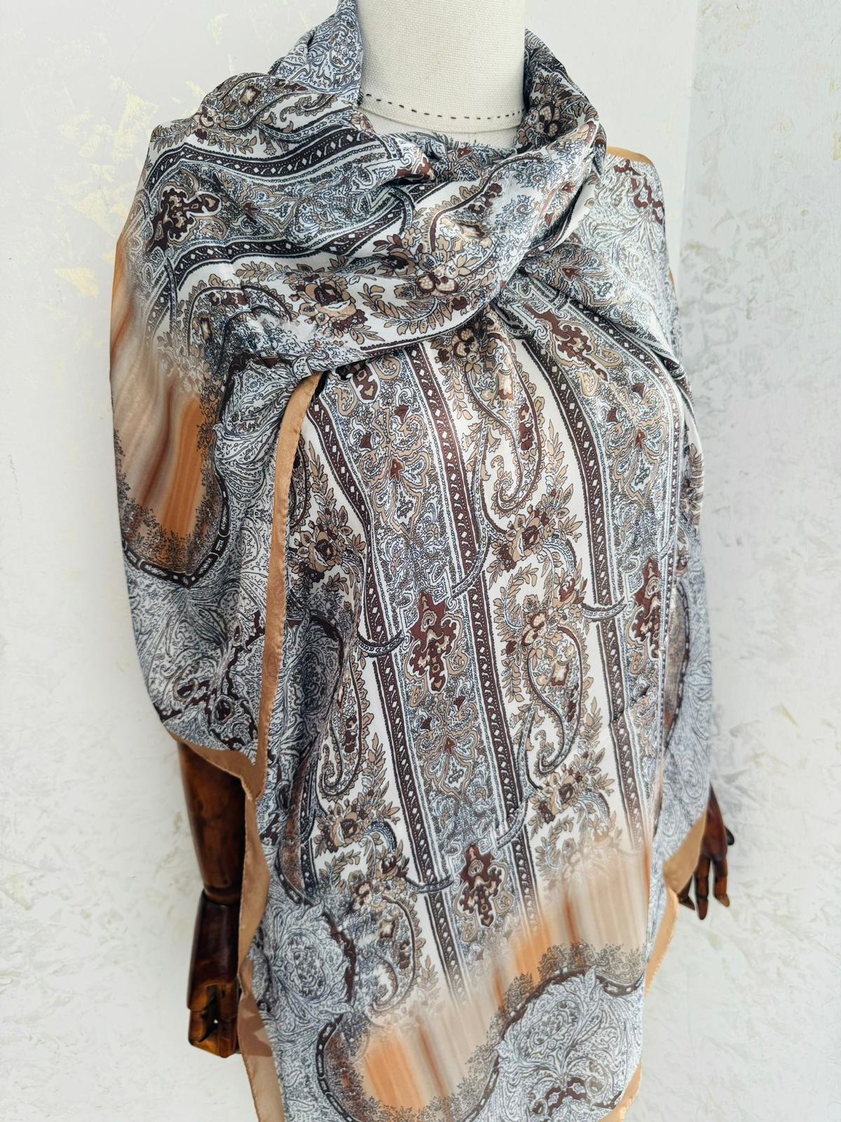 Etro Marka Yeni Sezon İthal Etnik Desen Vual İpek Şal - Hardal - Organic ScarfsOrganic Scarfs