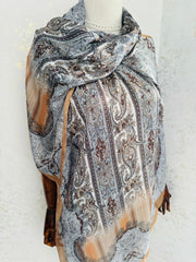 Etro Marka Yeni Sezon İthal Etnik Desen Vual İpek Şal - Hardal - Organic ScarfsOrganic Scarfs