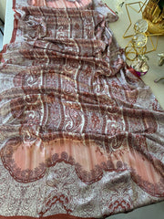 Etro Marka Yeni Sezon İthal Etnik Desen Vual İpek Şal - Kırmızı - Organic ScarfsOrganic Scarfs