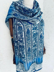 Etro Marka Yeni Sezon İthal Etnik Desen Vual İpek Şal - Lacivert - Organic ScarfsOrganic Scarfs