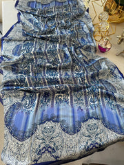 Etro Marka Yeni Sezon İthal Etnik Desen Vual İpek Şal - Lacivert - Organic ScarfsOrganic Scarfs