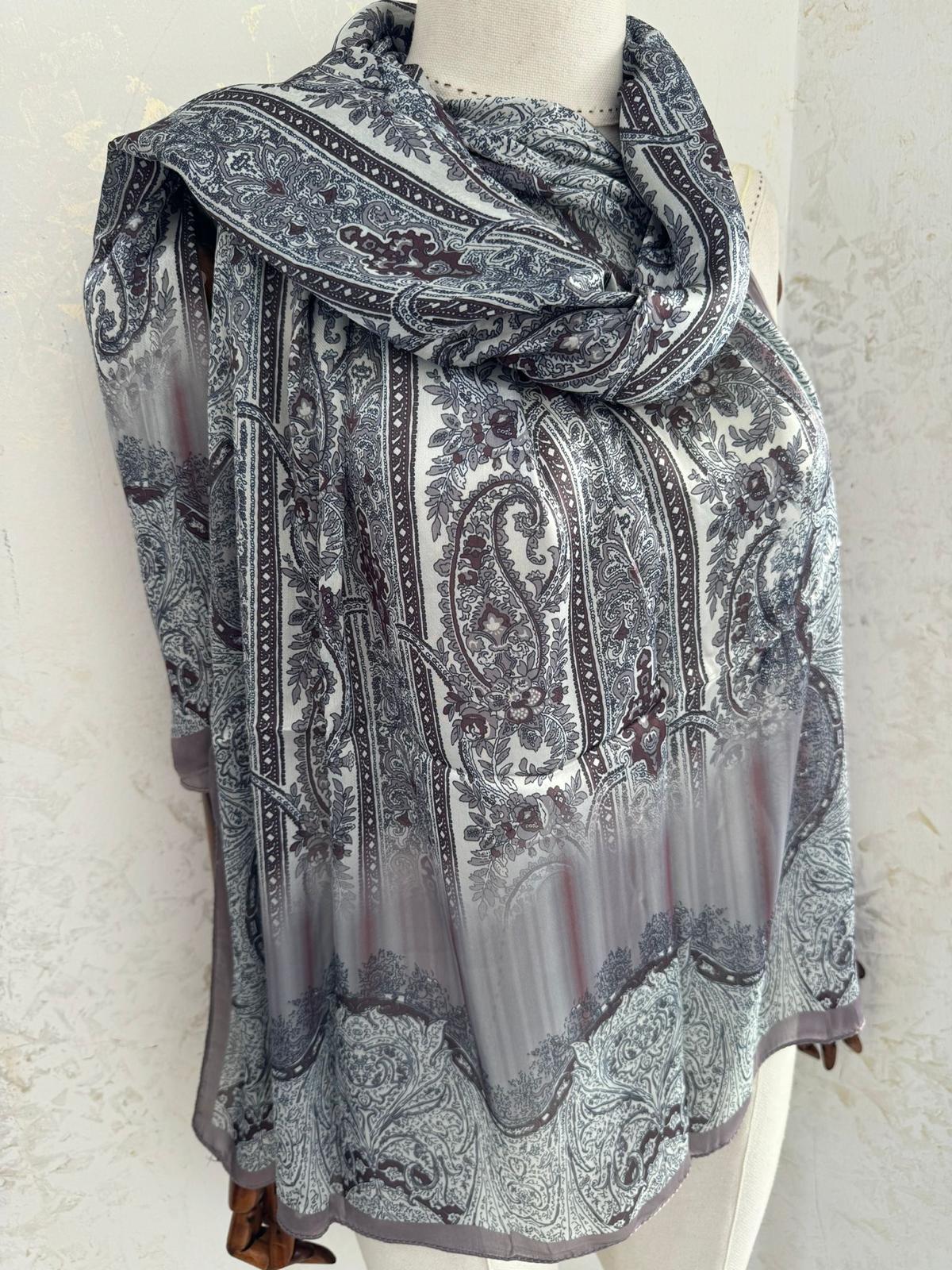 Etro Marka Yeni Sezon İthal Etnik Desen Vual İpek Şal - Mocha - Organic ScarfsOrganic Scarfs