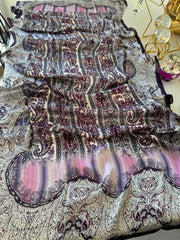 Etro Marka Yeni Sezon İthal Etnik Desen Vual İpek Şal - Mor - Organic ScarfsOrganic Scarfs