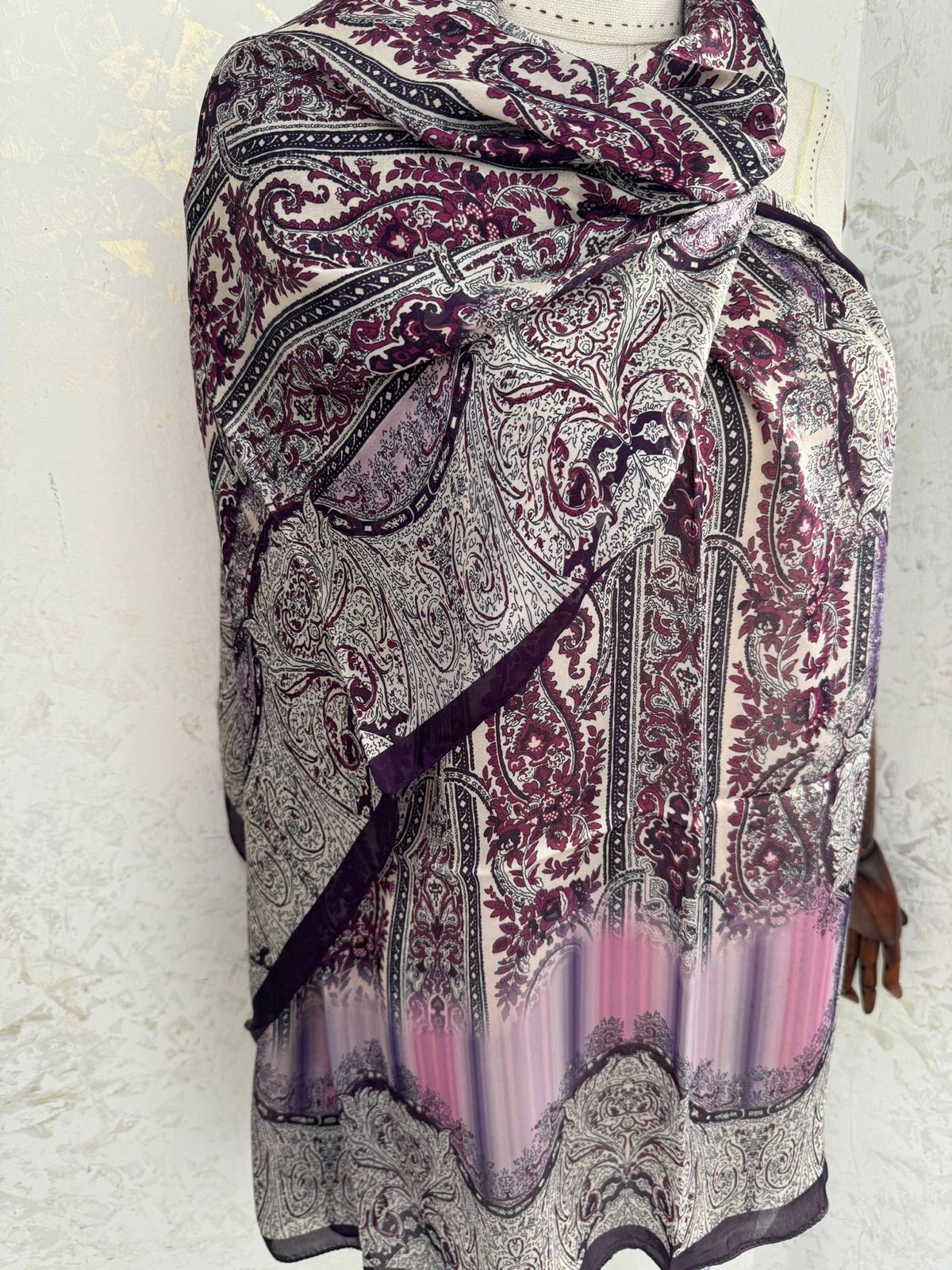 Etro Marka Yeni Sezon İthal Etnik Desen Vual İpek Şal - Mor - Organic ScarfsOrganic Scarfs