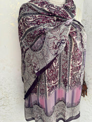 Etro Marka Yeni Sezon İthal Etnik Desen Vual İpek Şal - Mor - Organic ScarfsOrganic Scarfs