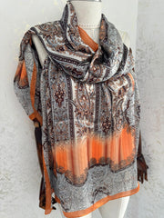 Etro Marka Yeni Sezon İthal Etnik Desen Vual İpek Şal - Oranj - Organic ScarfsOrganic Scarfs