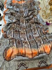 Etro Marka Yeni Sezon İthal Etnik Desen Vual İpek Şal - Oranj - Organic ScarfsOrganic Scarfs