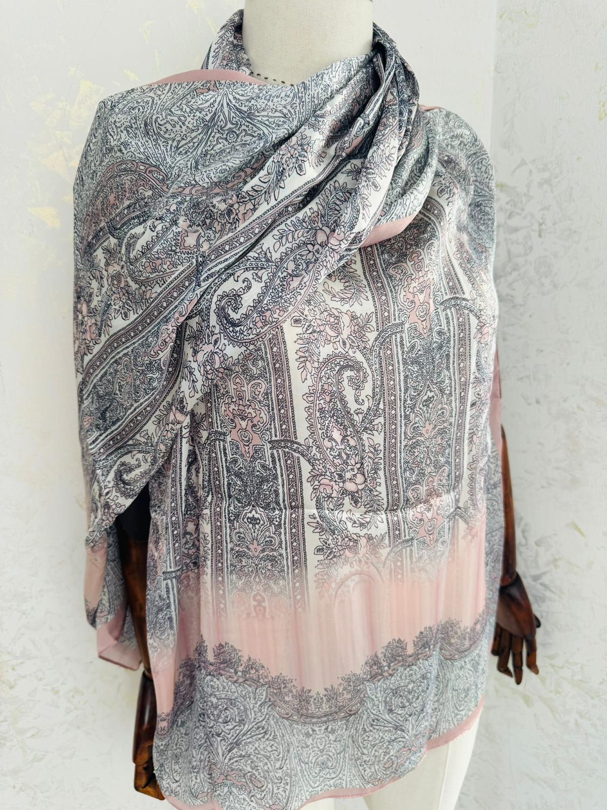 Etro Marka Yeni Sezon İthal Etnik Desen Vual İpek Şal - Pudra - Organic ScarfsOrganic Scarfs