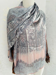 Etro Marka Yeni Sezon İthal Etnik Desen Vual İpek Şal - Pudra - Organic ScarfsOrganic Scarfs