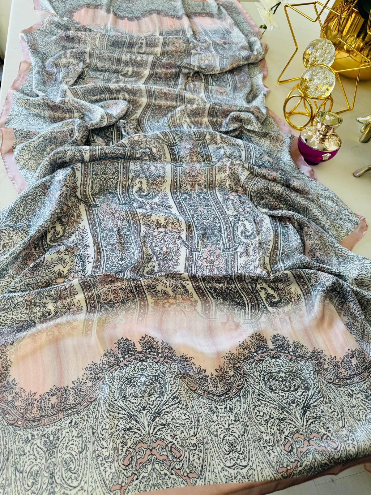 Etro Marka Yeni Sezon İthal Etnik Desen Vual İpek Şal - Pudra - Organic ScarfsOrganic Scarfs
