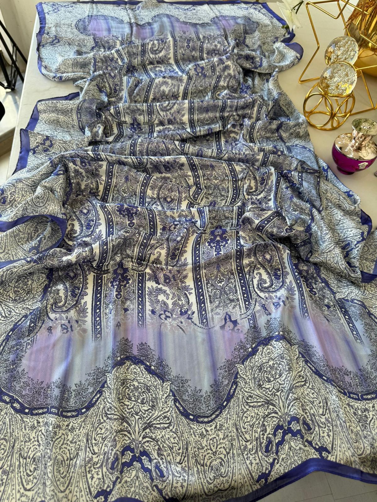 Etro Marka Yeni Sezon İthal Etnik Desen Vual İpek Şal - Saks - Organic ScarfsOrganic Scarfs