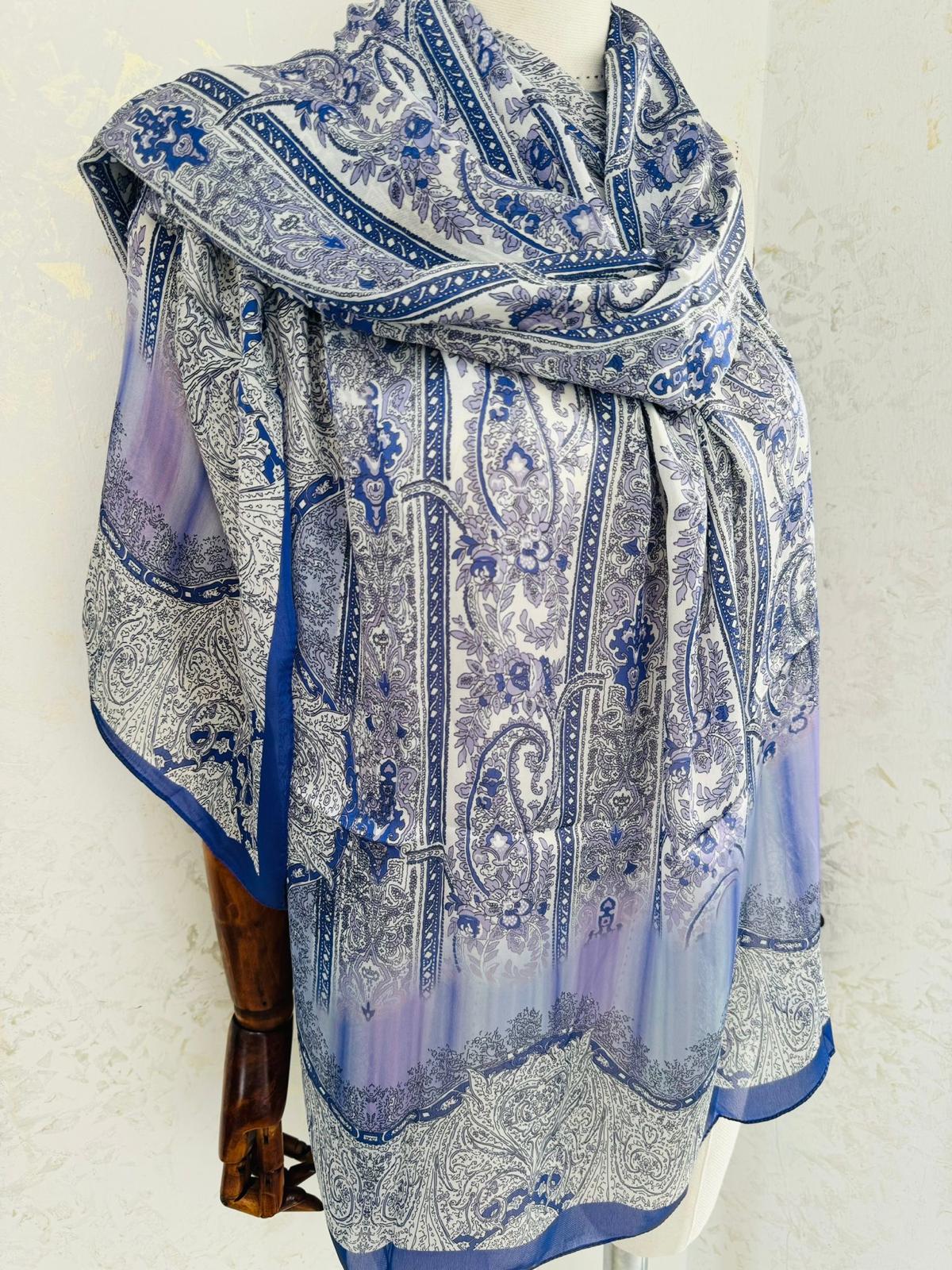 Etro Marka Yeni Sezon İthal Etnik Desen Vual İpek Şal - Saks - Organic ScarfsOrganic Scarfs
