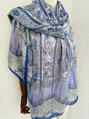 Etro Marka Yeni Sezon İthal Etnik Desen Vual İpek Şal - Saks - Organic ScarfsOrganic Scarfs