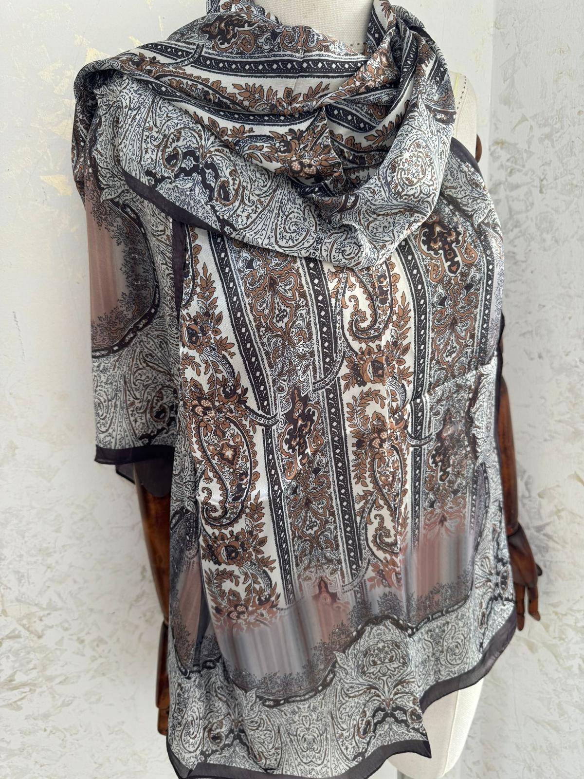 Etro Marka Yeni Sezon İthal Etnik Desen Vual İpek Şal - Siyah - Organic ScarfsOrganic Scarfs