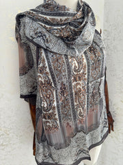 Etro Marka Yeni Sezon İthal Etnik Desen Vual İpek Şal - Siyah - Organic ScarfsOrganic Scarfs