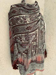 Etro Marka Yeni Sezon İthal Etnik Desen Vual İpek Şal - Vişne - Organic ScarfsOrganic Scarfs